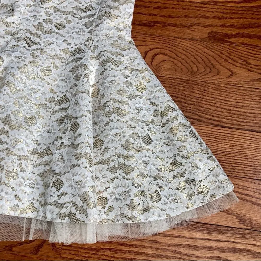 Rare Editions A-Line Lace Lined Tulle Creme Gold Party Dress Girl’s Size 4T